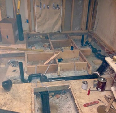 “Unfinished basement in Fraser”  Yes!, concrete floors can be jackhammered out to add plumbing!