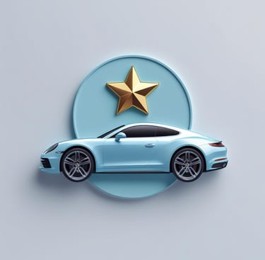 Sportinio automobilio ikona su aukso žvaigžde – aukštos kokybės automobilių valymo simbolis.