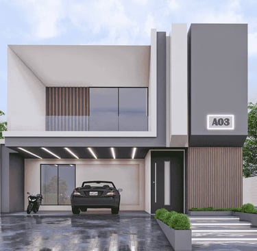 Nice Tower - a modern house with a car parked in front of it