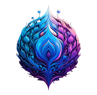 a blue and purple colored abstract painting of a flower