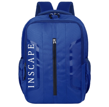 blue school bags with inscape logo print on it