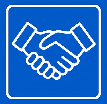 a blue and white sign with a handshake