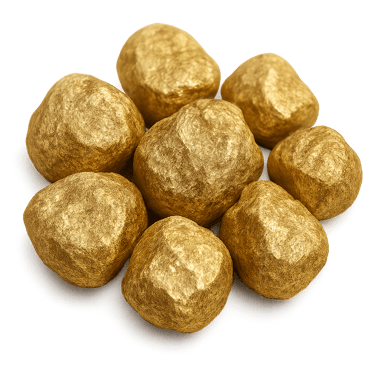 a bunch of gold foil balls on a table
