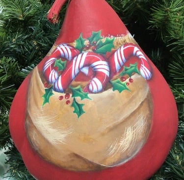 Karen Schaffert Candy Cane Santa acrylic zoom painting gourd Artroom2Create
