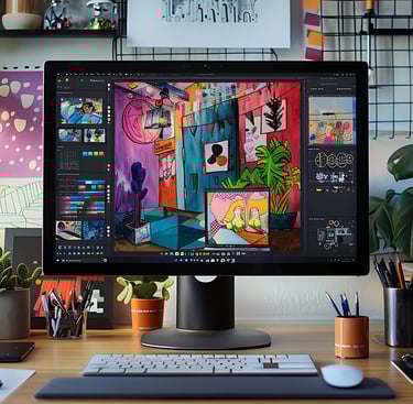 a computer monitor screen with a computer monitor and keyboard