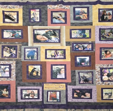 Custom photo memory quilt featuring a beloved pet.