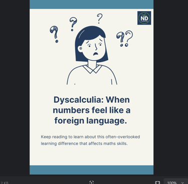 a person with a sign that says dyscalculia on the front page of a leaflet