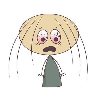 Cartoon illustration of a tired character with bloodshot eyes and a stressed expression.