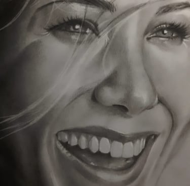 "A Força da Expressão: Desenho realista em Grafite/Carvão. Capturando a alma e a alegria em altíssim