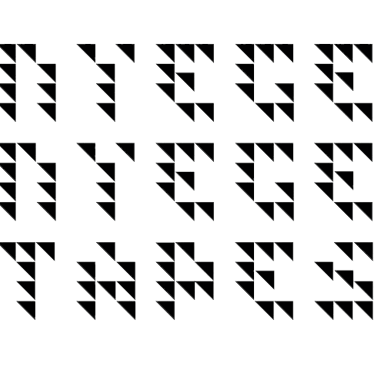 Geometric typography spelling Piece Piece Tapes in a minimalist triangular grid design on a black background.