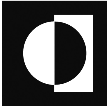 Minimalist black on black geometric art featuring a subtle circle and rectangle composition.