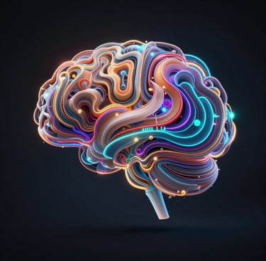 Digital brain formed from stars and circuits illuminating a cosmic background.
