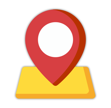 Red map pin location icon on a yellow map base for navigation and GPS tracking.