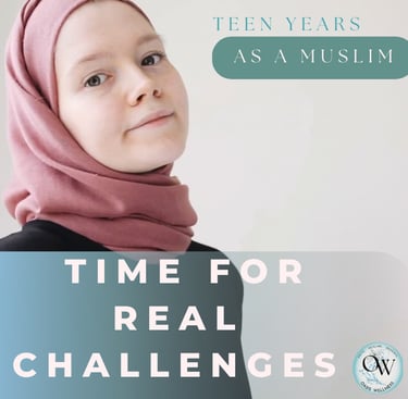 A teenage girl in a pink hijab for a blog post about teen years as a Muslim and real life challenges.