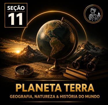 Capa da “Seção 11 - Planeta Terra”, com fundo preto e detalhes dourados.