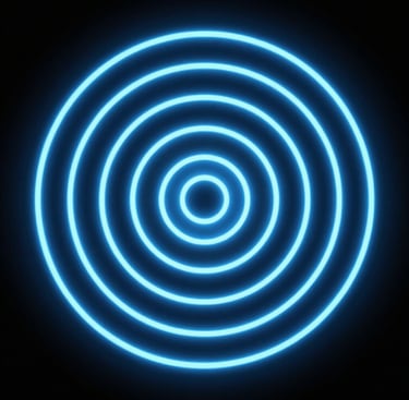 Neon blue concentric circles forming a bullseye target graphic no background.