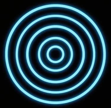 Neon blue concentric circles forming a bullseye target graphic on a black background.