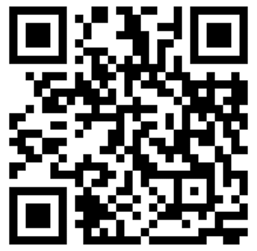 A black and white square QR code for mobile scanning and digital access.