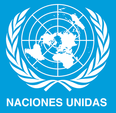 Official United Nations logo in Spanish with white world map and olive branches on a blue background.