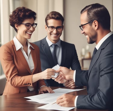 A calm family meeting with a legal advisor in a warm, professional office setting.