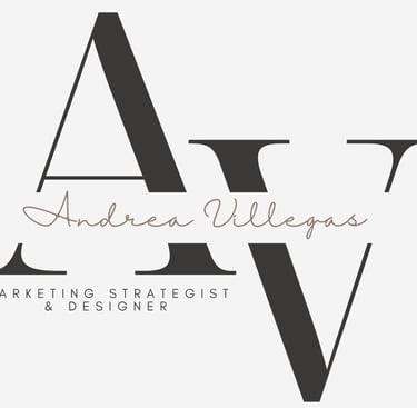 Andrea Villegas logo for Marketing Strategist and Designer with stylized AV initials.