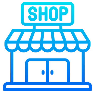 Storefront with 'SHOP' sign icon representing retail business and e-commerce