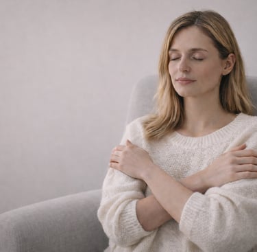 Hypnotherapy session, a woman sitting in a chair.