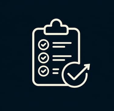 Clipboard icon with checklist and checkmarks representing efficient project management and task completion.