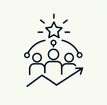 Business team icon with a glowing star and growth arrow representing leadership success and performance.