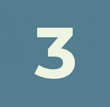 Bold white number three graphic centered on a textured teal blue background.