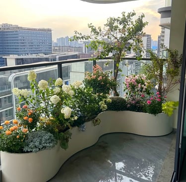 Cozy balcony with warm ambient lighting and natural wooden textures, inspired by warm European outdoor living