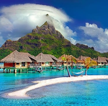 A tropical paradise scene, where you do not need to shovel snow.