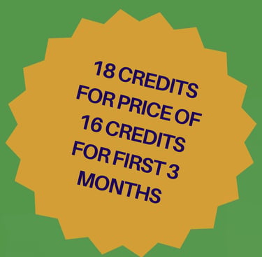 Special offer graphic showing 18 credits for the price of 16 for the first 3 months on a gold starburst.