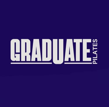 Official Graduate Pilates studio logo featuring bold white serif typography on a deep purple background.