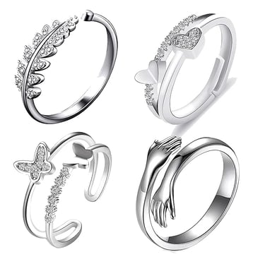 4 silver rings for women