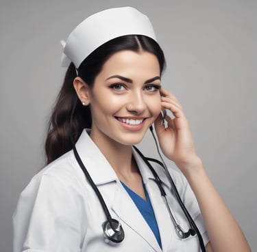a female doctor in a lab coat and glasses
