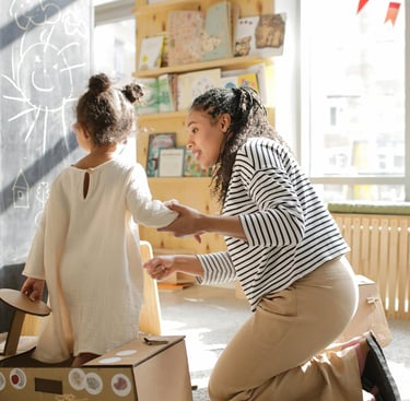 Nursery class home tutor teaching kids with activity-based learning at home