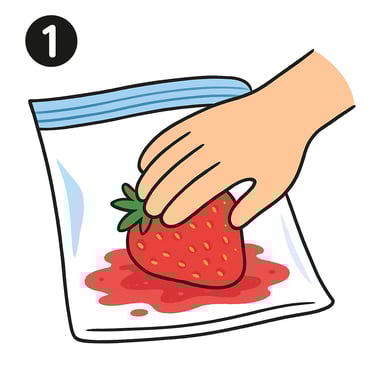 Crushing strawberries inside the packaging