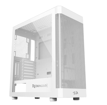 a white computer case with a white and black computer case