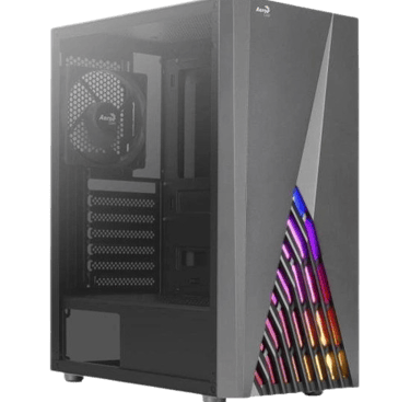 a computer case with a colorful rainbow - colored leds