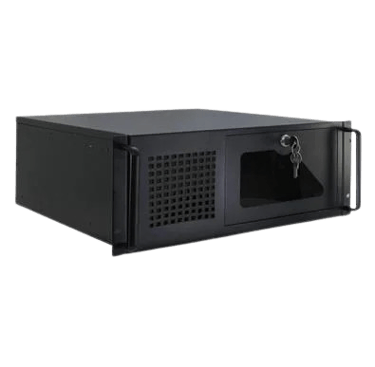 a black and white computer case with a key lock