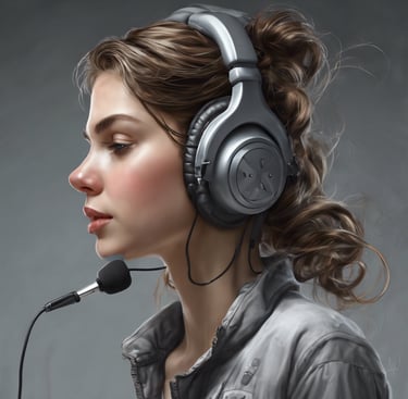 a woman with headphones and a microphone