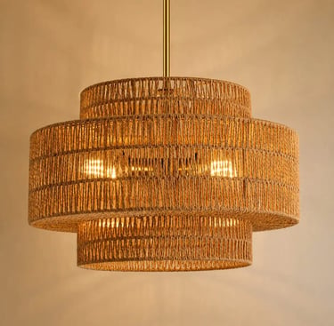 Large Rattan Pendant Light for Afro Boho Living Room | Woven Statement Chandelier. Eftelt Home Decoration
