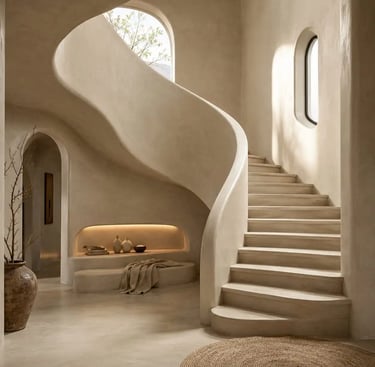 Luxury Organic Modern Interior Design Ideas | Sculptural Architecture & Curved Plaster Walls. Eftelt Home Decoration