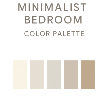 Minimalist bedroom color palette with soft whites, creams, and neutral tones for serene spaces.