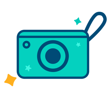 cartoon like modern camera icon illustration and a star