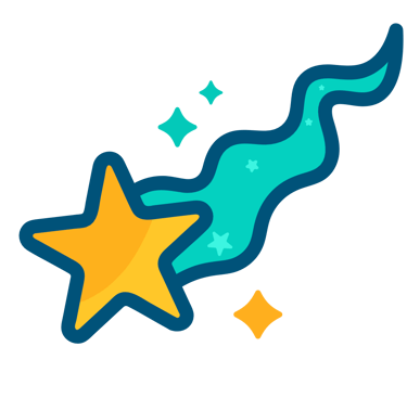 a shooting star with a blue and yellow cartoon like modern icon illustration 