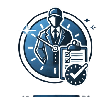 a man in a suit and tie with a clock time responsability