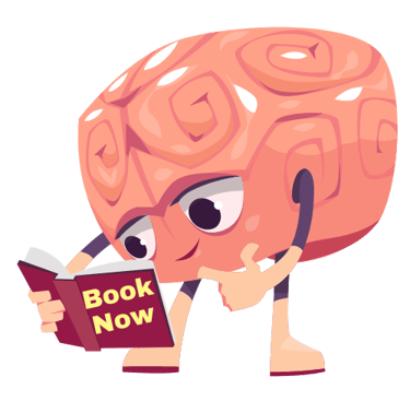 a cartoon brain instructing to book therapy sessions