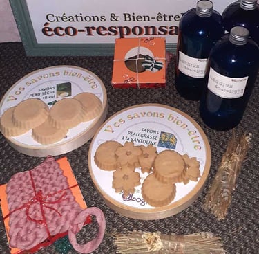 produits nettoyants, savons, réalisés de façon artisanale avec des herbes locales